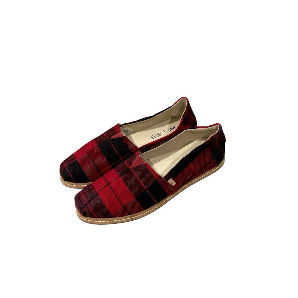 Toms Alpargata Tartan Plaid Flannel Slip On Flats Shoes Red Blue Womens 9.5